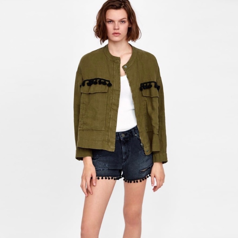 Zara Khaki Pompom Jacket